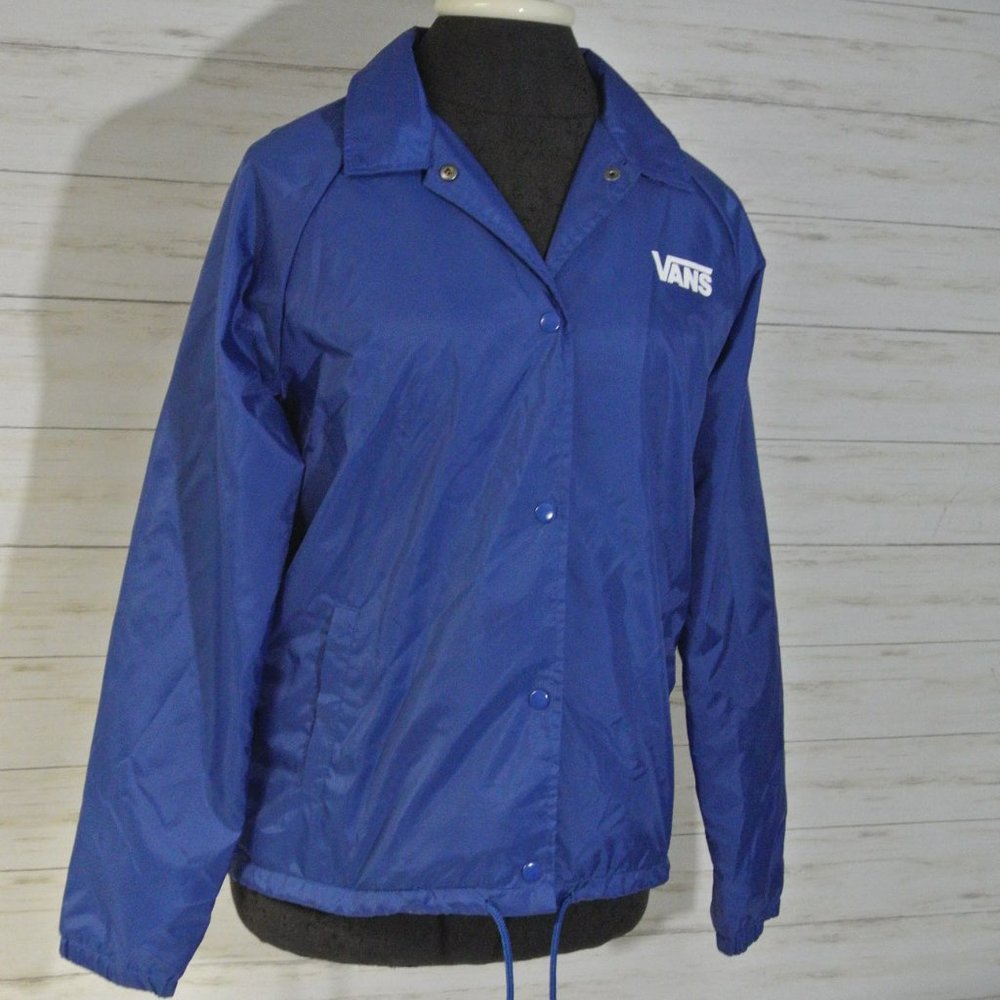 VANS Skateboarding Sho Co. Sz. SMALL Women Jacket Spellout Blue Red lined